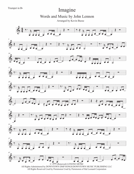 Imagine Trumpet Easy Key Of C Sheet Music