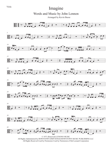 Imagine Viola Original Key Sheet Music