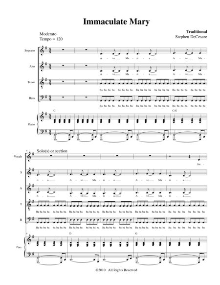 Immaculate Mary Sheet Music