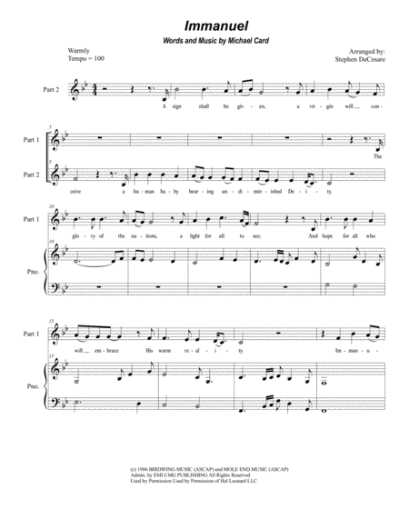 Immanuel For 2 Part Choir Sheet Music