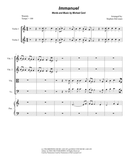 Immanuel For String Quartet Sheet Music