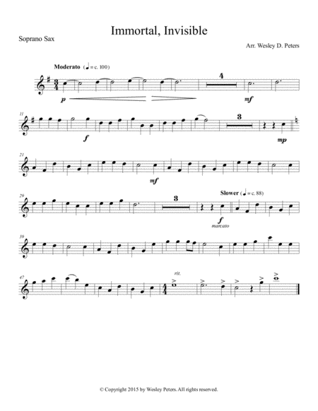 Free Sheet Music Immortal Invisible Sax Sextet