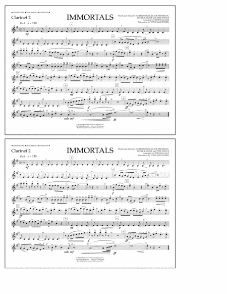 Immortals From Big Hero 6 Arr Tom Wallace Clarinet 2 Sheet Music