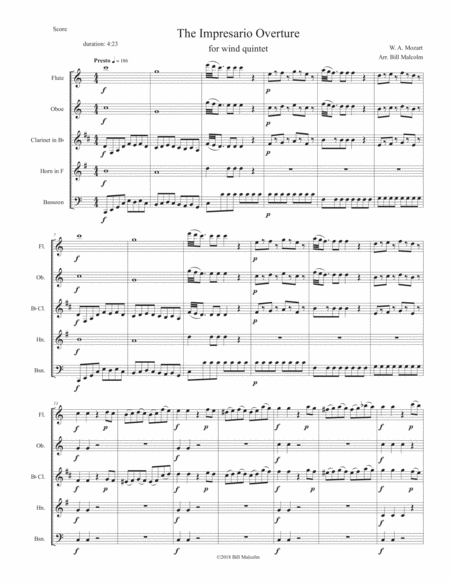 Impresario Overture For Wind Quintet Sheet Music