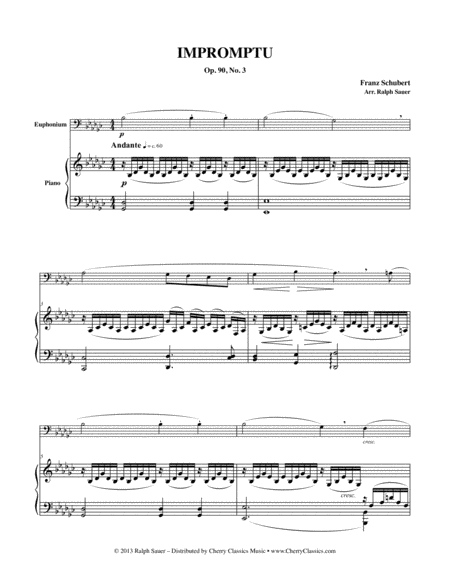 Impromptu Opus 90 No 3 For Euphonium Piano Sheet Music