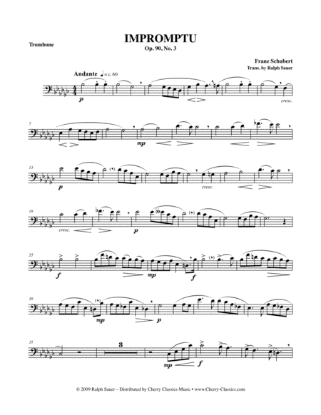 Free Sheet Music Impromptu Opus 90 No 3 For Trombone Piano