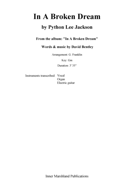 In A Broken Dream Sheet Music