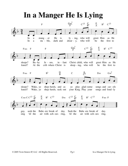 Free Sheet Music In A Manger He Is Lying