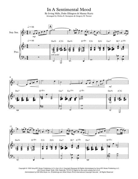 Free Sheet Music In A Sentimental Mood For B Flat Soprano Sax Or Clarinet Solo With Piano Accompaniment Duke Ellington