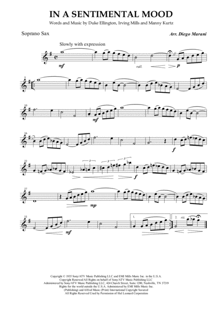 In A Sentimental Mood For Saxophone Quartet Sheet Music