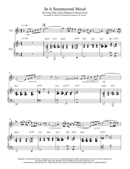 Free Sheet Music In A Sentimental Mood For Violin Solo With Piano Accompaniment Duke Ellington