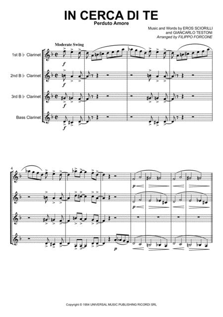 In Cerca Di Te Perduto Amore Eros Sciorilli Clarinet Quartet Sheet Music