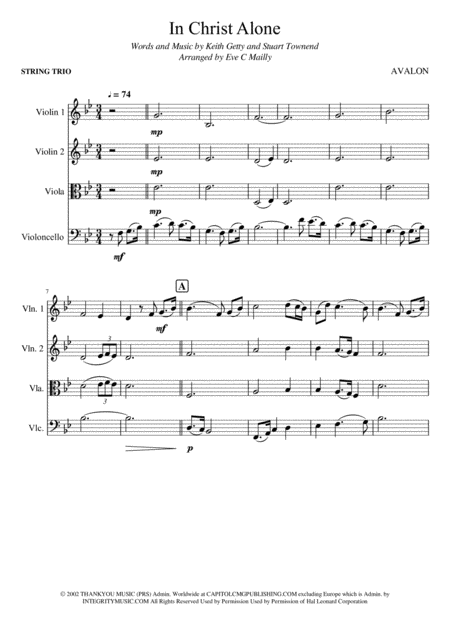 In Christ Alone Avalon String Trio Sheet Music