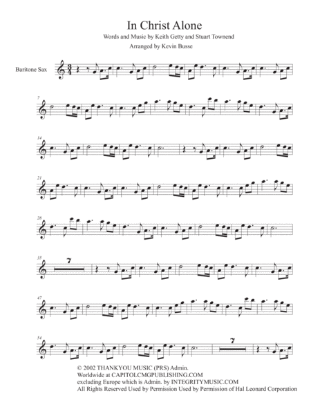 Free Sheet Music In Christ Alone Easy Key Of C Bari Sax