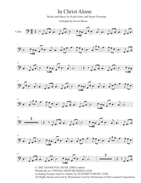 In Christ Alone Easy Key Of C Cello Sheet Music