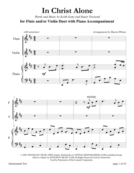 In Christ Alone For Flute And Or Violin Duet With Piano Accompaniment Sheet Music