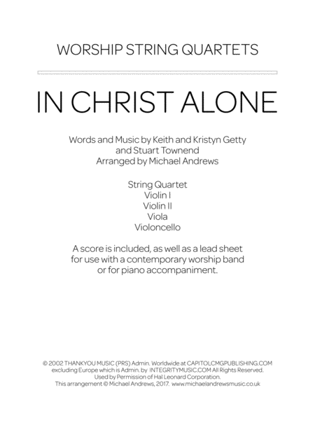 Free Sheet Music In Christ Alone For String Quartet