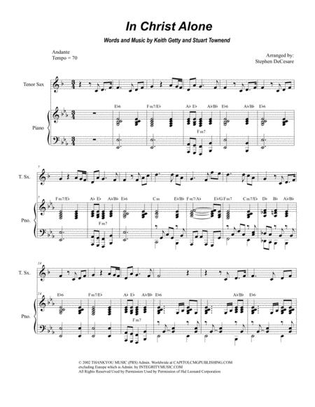 Free Sheet Music In Christ Alone For Tenor Saxophone And Piano