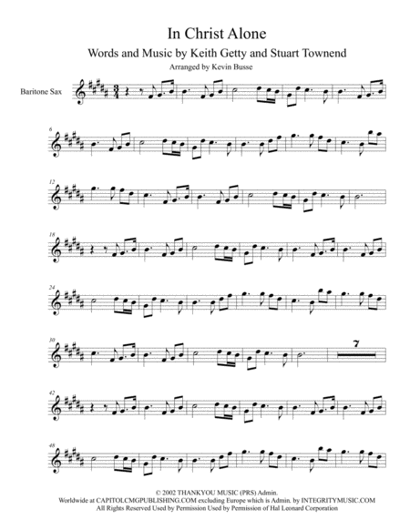 In Christ Alone Original Key Bari Sax Sheet Music