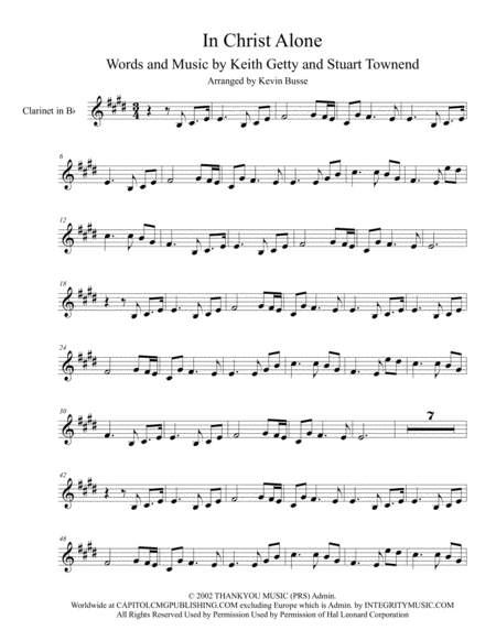 In Christ Alone Original Key Clarinet Sheet Music