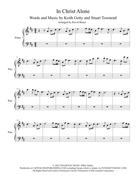 In Christ Alone Original Key Easy Piano Sheet Music