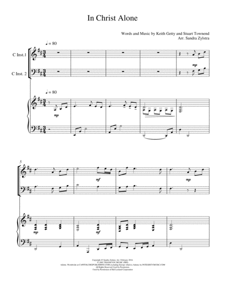 Free Sheet Music In Christ Alone Treble And Bass C Duet