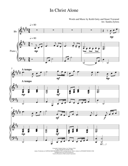 Free Sheet Music In Christ Alone Treble Bb Instrument Solo