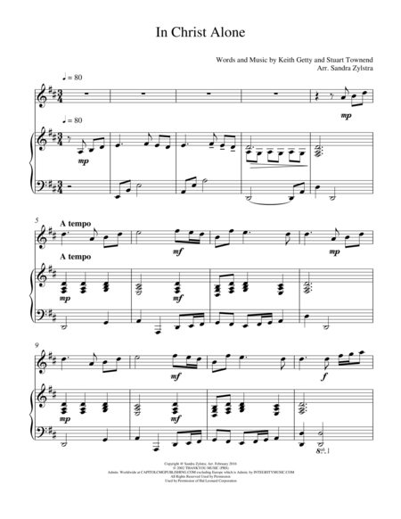 Free Sheet Music In Christ Alone Treble C Instrument Solo