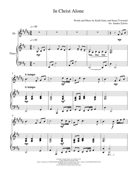 Free Sheet Music In Christ Alone Treble Eb Instrument Solo