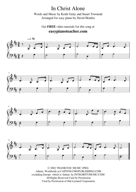 Free Sheet Music In Christ Alone Very Easy Piano