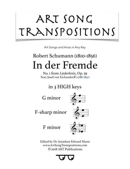 In Der Fremde Op 39 No 1 In 3 High Keys G F Sharp F Minor Sheet Music