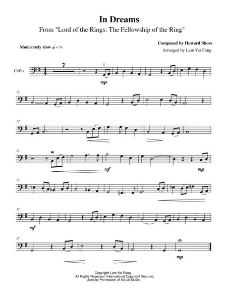 Free Sheet Music In Dreams From Lord Of The Rings The Fellowship Of The Ring By Howard Shore Cello Solo