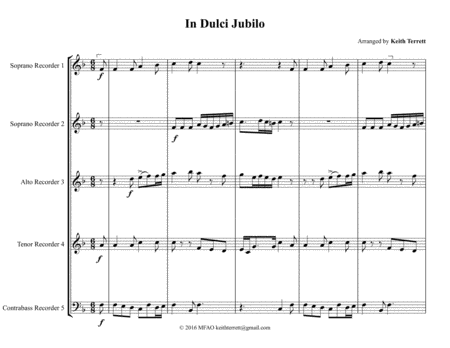 In Dulce Jubilo For Recorder Quintet Sheet Music