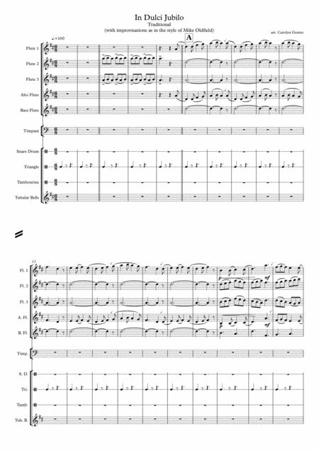 In Dulce Jubilo Mike Oldfield Style For Flute Choir Optional Percussion Sheet Music