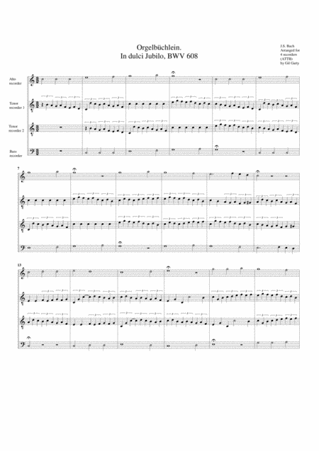 In Dulci Jubilo Bwv 608 From Orgelbuechlein Arrangement For 4 Recorders Sheet Music