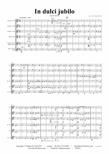 Free Sheet Music In Dulci Jubilo Christmas Song Jazz Waltz Clarinet Quintet
