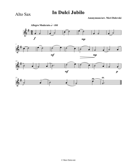 In Dulci Jubilo E Flat Saxes Alto Baritone Piano Sheet Music