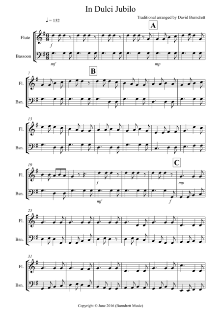 Free Sheet Music In Dulci Jubilo For Flute And Bassoon Duet