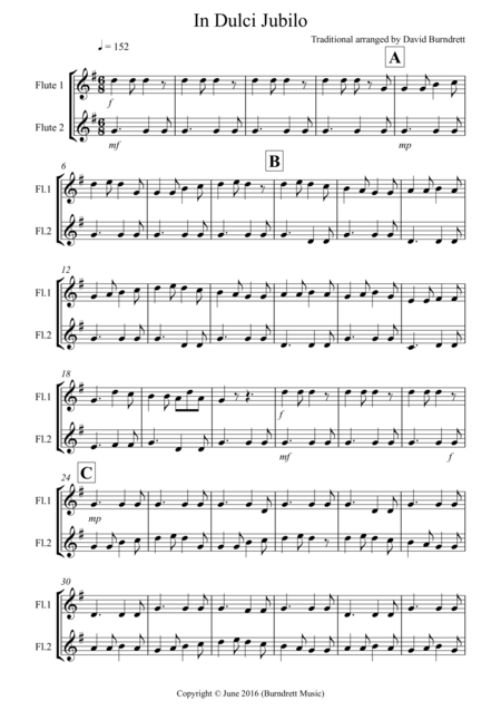 Free Sheet Music In Dulci Jubilo For Flute Duet