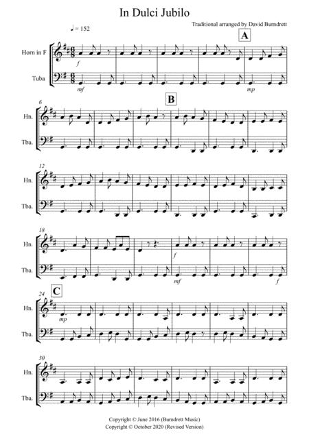 Free Sheet Music In Dulci Jubilo For French Horn And Tuba Duet