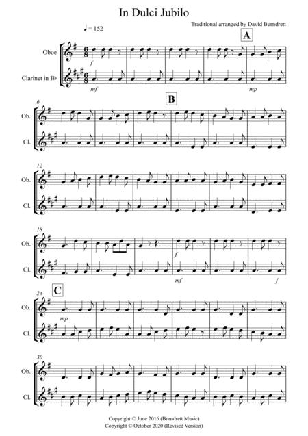 In Dulci Jubilo For Oboe And Clarinet In Bb Duet Sheet Music