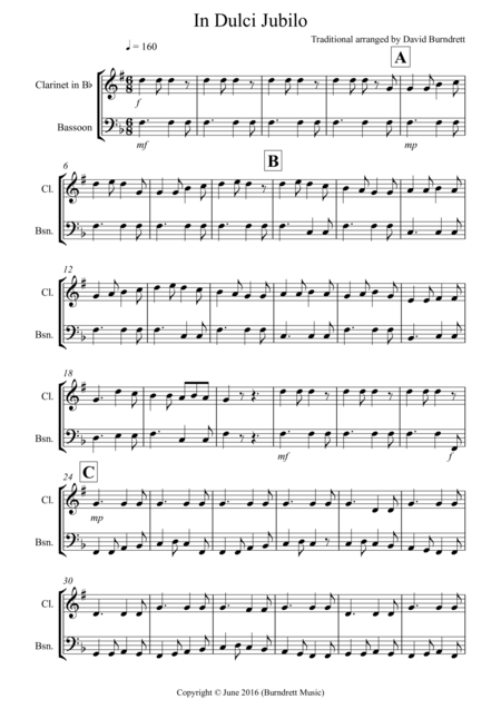 In Dulci Jublio For Clarinet And Bassoon Duet Sheet Music