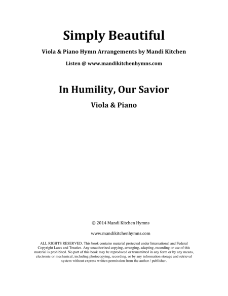 Free Sheet Music In Humility Our Savior Viola Piano Duet