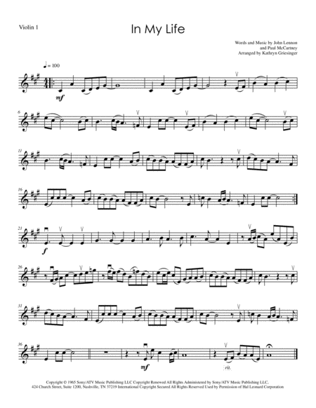 Free Sheet Music In My Life Beatles String Quartet