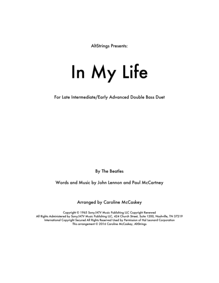 In My Life Double Bass Duet Sheet Music