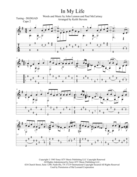 Free Sheet Music In My Life For Solo Guitar