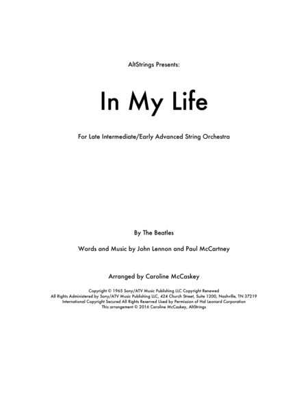 Free Sheet Music In My Life String Orchestra