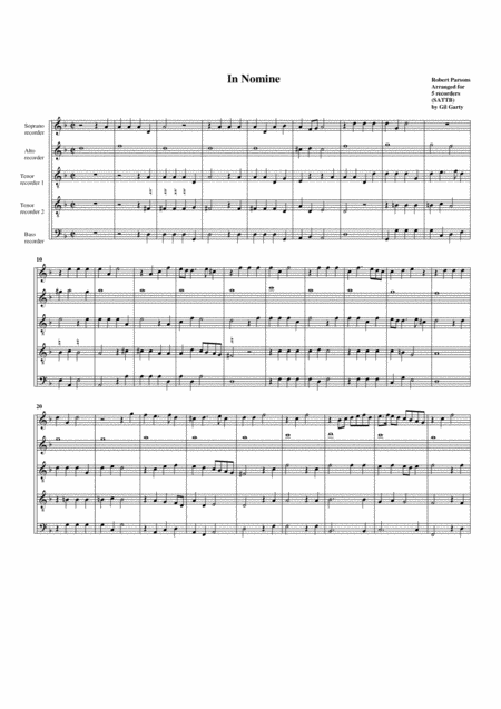 In Nomine A5 Arrangement For 5 Recorders Sheet Music