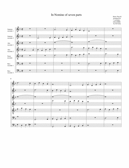 In Nomine A7 Arrangement For 7 Recorders Sheet Music