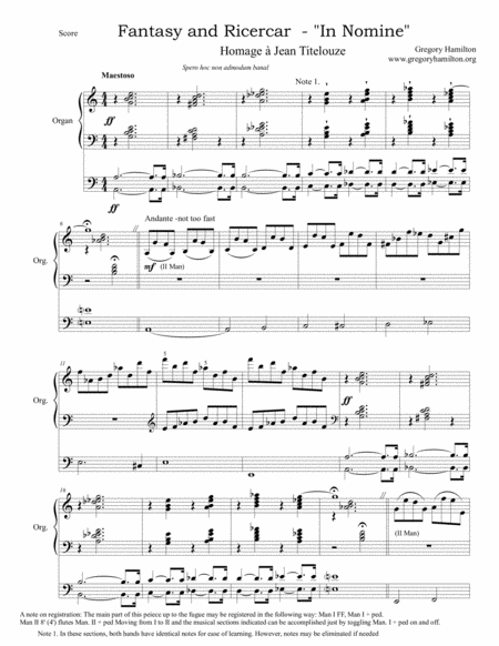 In Nomine Fantasia And Ricercar Sheet Music